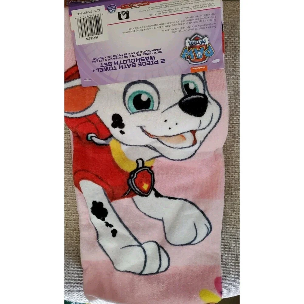Paw Patrol Bath Towel Washcloth Set, Kids 2 Pc Cotton Super Soft Nickelodeon New